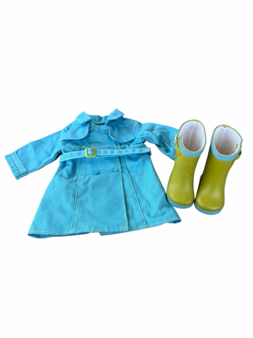 American Girl Doll Just Like You Raincoat and Boots Set Blue Green 2010 Retired